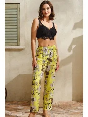 Anıl Çiçek Baskılı Dantelli Sabahlık Balenli Desteksiz Dolgusuz Büstiyer Pantolon Pijama 3'lü Takım Anıl 5747 - Alternatif Görünüm