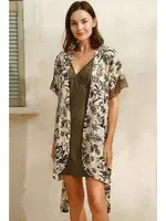 Çiçekli Dokuma Viskon Sabahlık Dantelli Kısa Gecelik Takım Anıl 5708 Haki