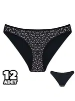 İnce Çiçek Desenli Bayan Bikini 12'li Dondeza 101-146 Siyah