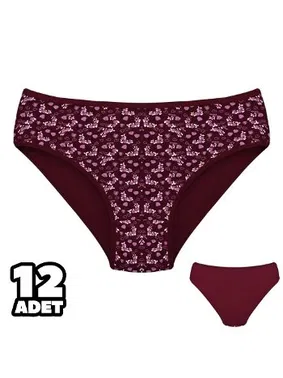 Dondeza Bordo Çiçek Desenli Kadın Külot 12'li Dondeza 201-158