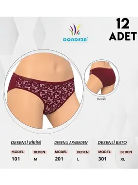 Dondeza Çiçek Desenli Kadın Bato 12'li Külot Dondeza 301