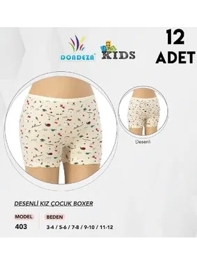Dondeza Desenli Kız Çocuk Boxer 12'li Dondeza 403