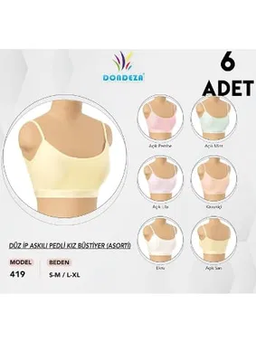 Dondeza İp Askılı Pedli Kız Çocuk Büstiyer 6'lı Dondeza 419