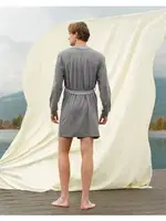 Uzun Kollu Kuşaklı Unisex Yetişkin Sabahlık Doreanse 4003 Gri farklı açı