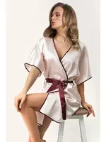 DoReMi Saten Kuşaklı Biye Detaylı Sabahlık 002-001284 Pudra görsel 5
