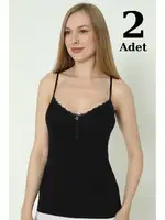 Düğmeli Atlet Siyah Likralı İp Askı Arma Yıldız 3365 - 2 ADET Siyah