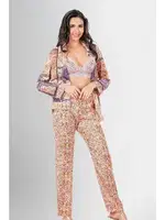 Düğmeli Gömlek Desenli 3lü Pijama Takımı Ahu Loriva 1950 Turuncu