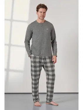 Doreanse Düğmeli Yaka Kareli Erkek Gri Pijama Takımı Doreanse 25K4536