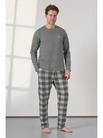 Doreanse Düğmeli Yaka Kareli Erkek Gri Pijama Takımı Doreanse 25K4536