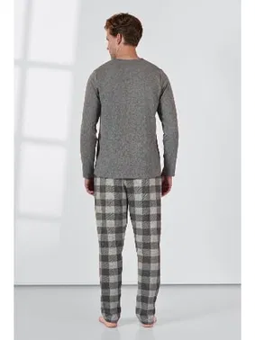 Doreanse Düğmeli Yaka Kareli Erkek Gri Pijama Takımı Doreanse 25K4536 - Alternatif Görünüm