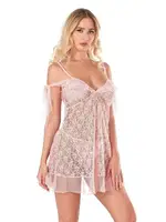 Düşük Omuz Somon Dantel Fantezi Gecelik Ahu Primoda 4126 Somon detay görünüm