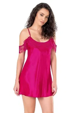 Ahu Lingerie Düşük Omuz Vişne Kısa Saten Gecelik Ahu Primoda 8140 - Alternatif Görünüm
