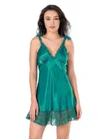 EEtekli Dantel Zümrüt Kısa Saten Gecelik Ahu Primoda 8121 Yeşil