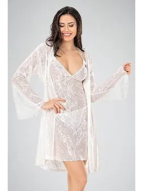 Ahu Lingerie Ekru 2li Sabahlıklı Tül Gecelik Takım Ahu 7736