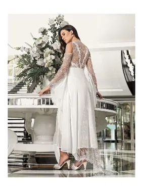 İmaj Ekru 2li Saten Gecelik Takımı Transparan Dantelli İmaj 3204