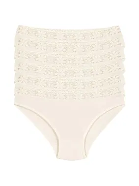 Yıldız Çamaşır Ekru 6'lı Paket Likralı Beli Dantelli Kadın Bikini Külot Yıldız 3523