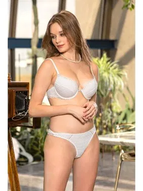 Gallipoli Ekru Balenli Tam Destekli Sütyen String Külot Takım Gallipoli MGP31282