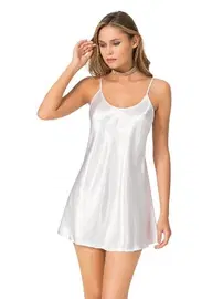 Ahu Lingerie Ekru Basic Askılı Kısa Saten Gecelik Ahu Primoda 8093