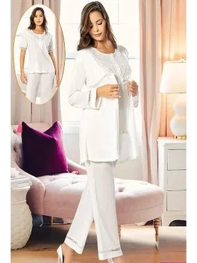 XSES Ekru Düğmeli Hamile Lohusa Sabahlık Pijama Takımı XSES 4850
