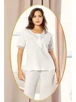 Ekru Düğmeli Hamile Lohusa Sabahlık Pijama Takımı XSES 4850 Ekru detay görünüm