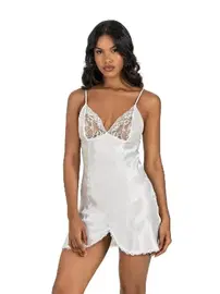 Ahu Lingerie Ekru Göğüs Dekolteli Kısa Saten Gecelik Ahu Primoda 8210