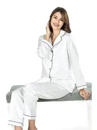 Ahu Lingerie Ekru İkili Saten Gecelik Pijama Takımı Ahu 7647