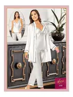 Ekru İnce Askılı Saten 3Lü Sabahlık Pijama Çeyiz Seti XSES 2101 Ekru
