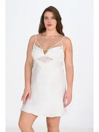 Ahu Lingerie Ekru İpli Büyük Beden Gecelik Ahu Primoda 2100