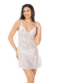 Ahu Lingerie Ekru Jakarlı Kadın Gecelik Ahu Primoda 8152