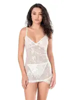 Ekru Kısa Jakarlı Transparan Gecelik Ahu Primoda 8133 Ekru