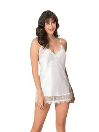 Ahu Lingerie Ekru Kısa Tül Etek Detaylı Saten Gecelik Ahu Primoda 8092