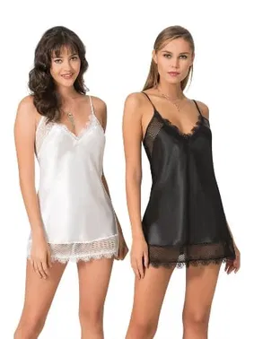 Ahu Lingerie Ekru Kısa Tül Etek Detaylı Saten Gecelik Ahu Primoda 8092 - Alternatif Görünüm
