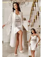 Ekru Sabahlıklı Gecelik 2li Çeyizlik Saten Set İmaj 4201 Ekru