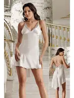 Ekru Sabahlıklı Gecelik İkili Çeyizlik Saten Set İmaj 101 Ekru detay görünüm