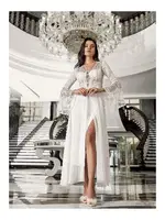 Ekru Saten Fantazi 2'li Gecelik Takımı Transparan Dantel Detaylı İmaj 3202 Ekru farklı açı