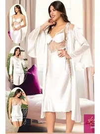 XSES Ekru Transparan Dantelli Saten 6Lı Gelin Çeyiz Seti XSES 1005