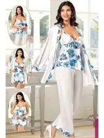 Empirme 4Lü Saten Desenli Sabahlık Pijama Çeyiz Seti XSES 2155 Mavi