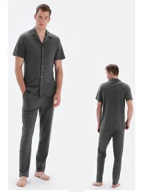 Eros Erkek Antrasit Kısa Kollu Önden Düğmeli Pijama Takımı Eros 33110 - Alternatif Görünüm