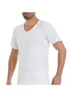 Erkek Beyaz 6'lı Paket Bisiklet Yaka Kısa Kollu Fanila Atlet Yıldız 01 Beyaz