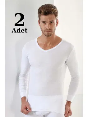 Arma Yıldız Erkek Beyaz Ribana Uzun Kollu V Yaka Body 2'li Paket Arma Yıldız 1127 - 2 ADET