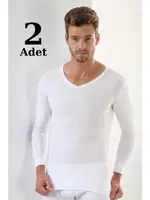 Erkek Beyaz Ribana Uzun Kollu V Yaka Body 2'li Paket Arma Yıldız 1127 - 2 ADET Beyaz