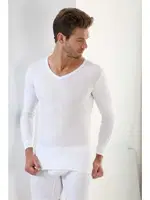 Erkek Beyaz Ribana Uzun Kollu V Yaka Body 2'li Paket Arma Yıldız 1127 - 2 ADET Beyaz detay görünüm