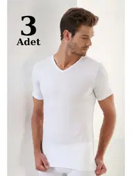 Arma Yıldız Erkek Beyaz Ribana V Yaka Tişört 3'lü Paket Arma Yıldız 1155 - 3 ADET