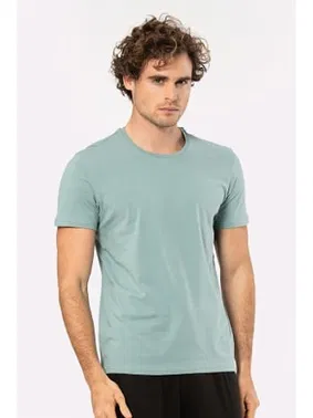 Cacharel Yeşil Kısa Kollu Bisiklet Yaka Likralı Erkek T-shirt 1331