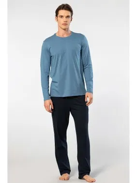 Cacharel Modal Bisiklet Yaka Uzun Kollu Nakış Logolu Erkek Pijama Takımı Cacharel 2244