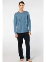 Modal Bisiklet Yaka Uzun Kollu Nakış Logolu Erkek Pijama Takımı Cacharel 2244 İndigo