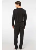 Bisiklet Yaka Uzun Kollu Nakış Logolu Modal Erkek Pijama Takımı Cacharel 2244 Siyah görsel 4