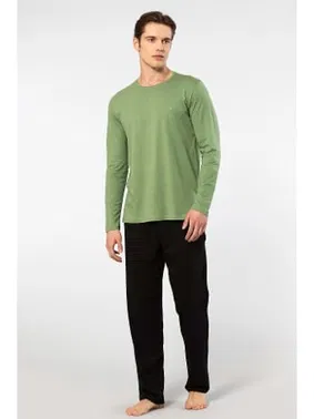 Cacharel Yeşil Bisiklet Yaka Uzun Kollu Modal Erkek Pijama Takımı Cacharel 2244