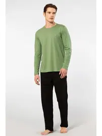 Cacharel Yeşil Bisiklet Yaka Uzun Kollu Modal Erkek Pijama Takımı Cacharel 2244