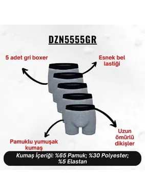 Darkzone Erkek Boxer Gri 5'Li Set Darkzone DZN5555GR - Alternatif Görünüm